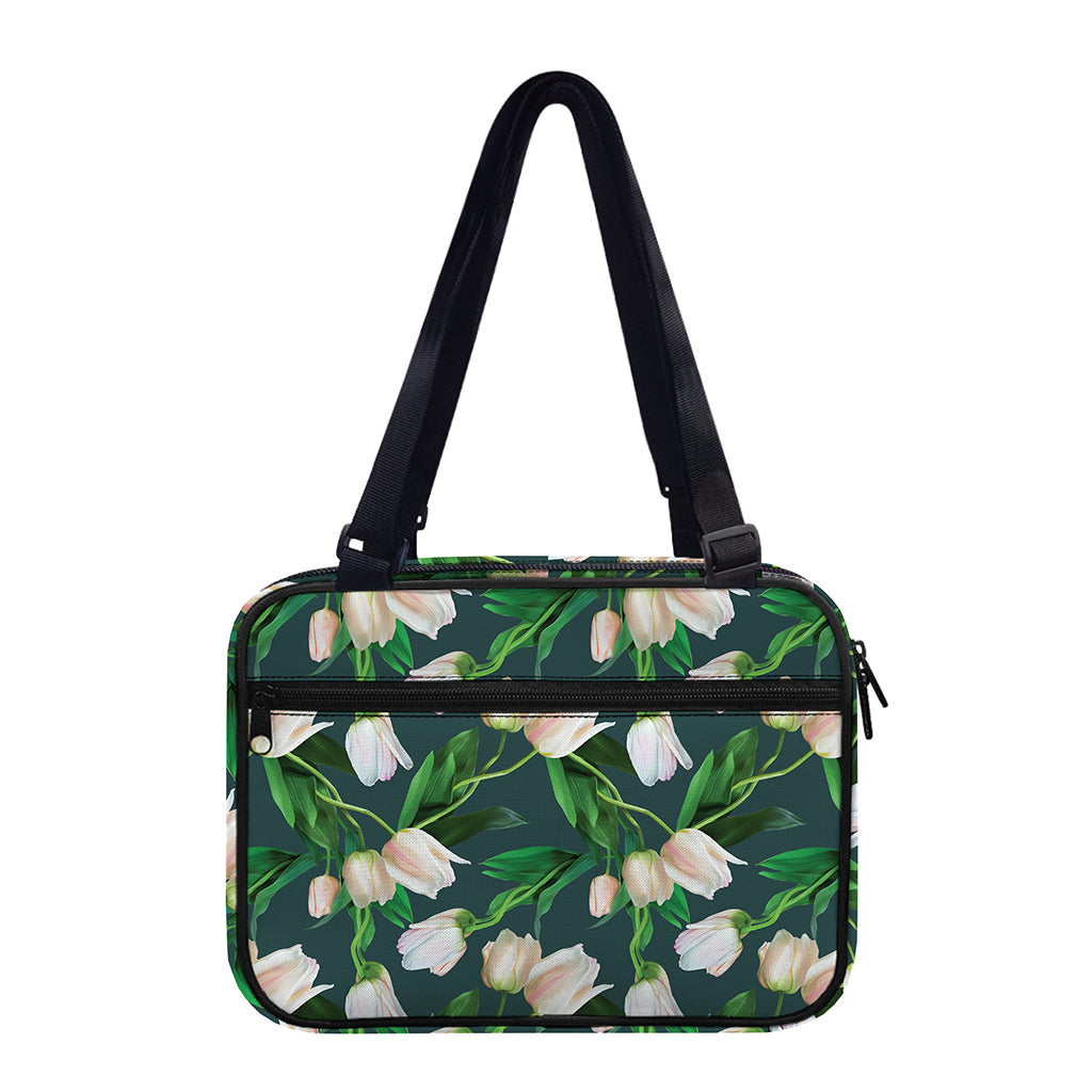 White Tulip Pattern Print Double Strap Bible Bag