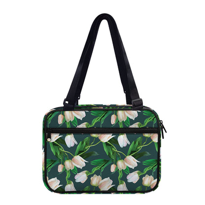 White Tulip Pattern Print Double Strap Bible Bag