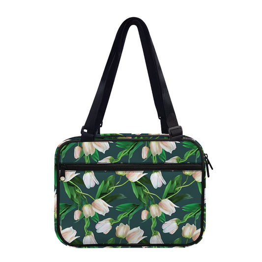 White Tulip Pattern Print Double Strap Bible Bag