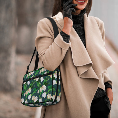 White Tulip Pattern Print Double Strap Bible Bag