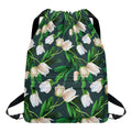 White Tulip Pattern Print Drawstring Backpack