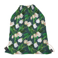 White Tulip Pattern Print Drawstring Bag