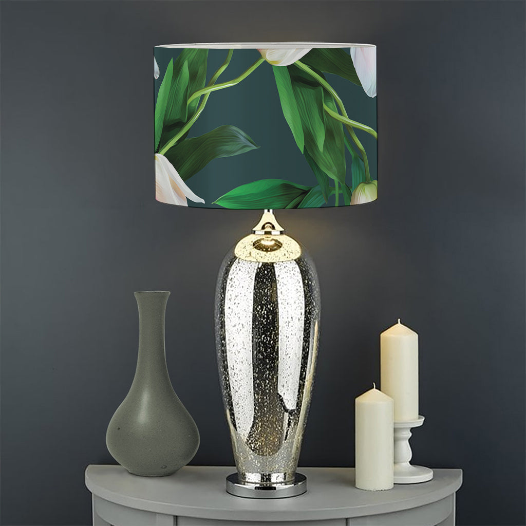 White Tulip Pattern Print Drum Lamp Shade