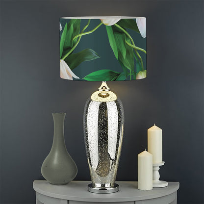 White Tulip Pattern Print Drum Lamp Shade