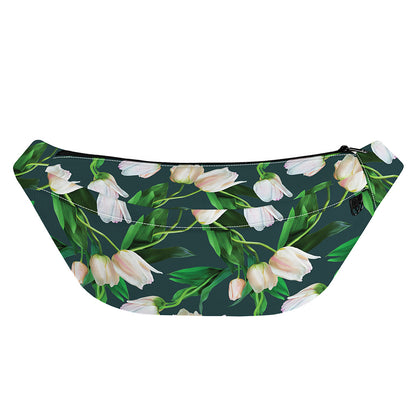White Tulip Pattern Print Fanny Pack