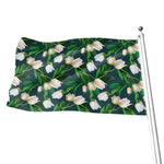 White Tulip Pattern Print Flag
