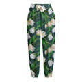 White Tulip Pattern Print Fleece Lined Knit Pants