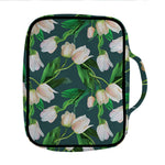 White Tulip Pattern Print Front Pocket Bible Bag