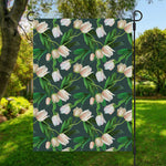 White Tulip Pattern Print Garden Flag
