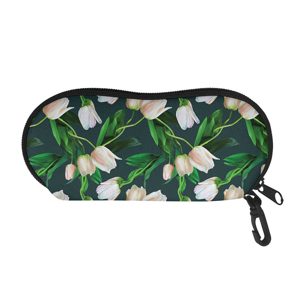 White Tulip Pattern Print Glasses Case
