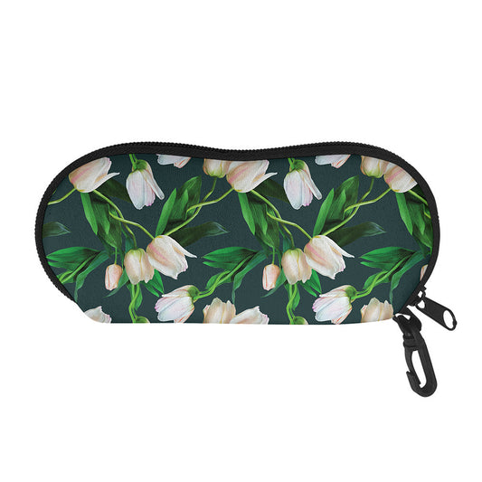 White Tulip Pattern Print Glasses Case