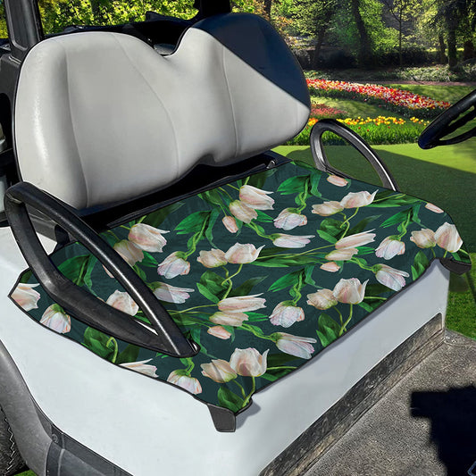 White Tulip Pattern Print Golf Cart Seat Cover