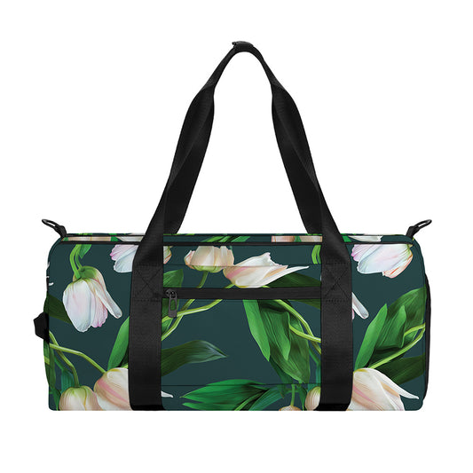 White Tulip Pattern Print Gym Bag