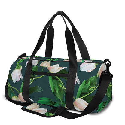 White Tulip Pattern Print Gym Bag