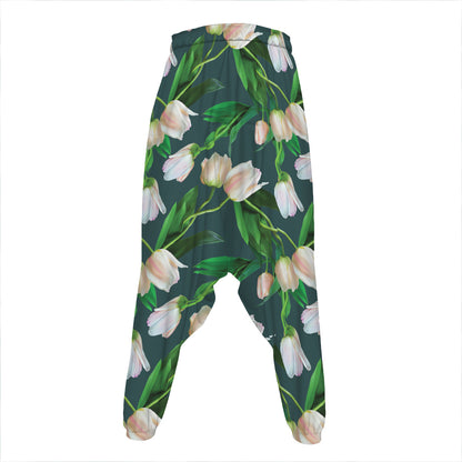 White Tulip Pattern Print Hammer Pants