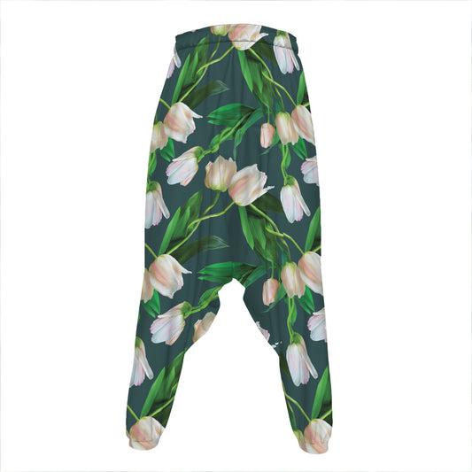 White Tulip Pattern Print Hammer Pants