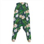 White Tulip Pattern Print Hammer Pants