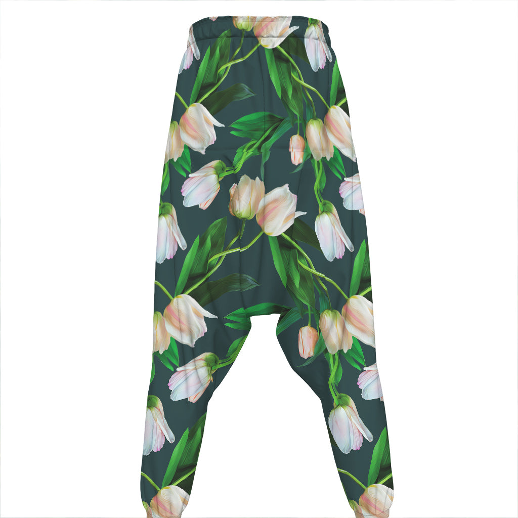 White Tulip Pattern Print Hammer Pants