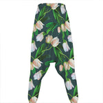White Tulip Pattern Print Hammer Pants