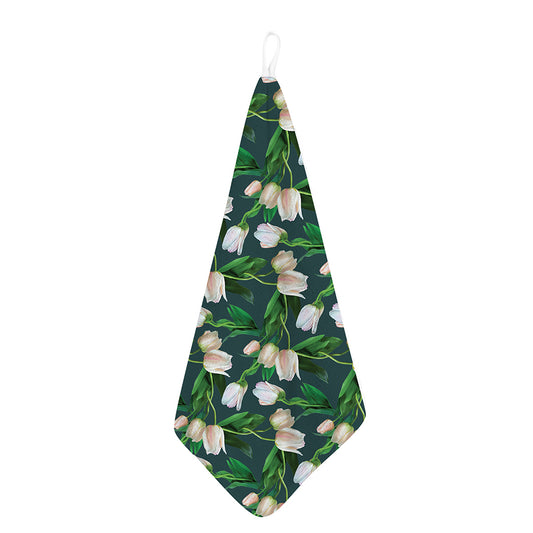 White Tulip Pattern Print Hand Towel