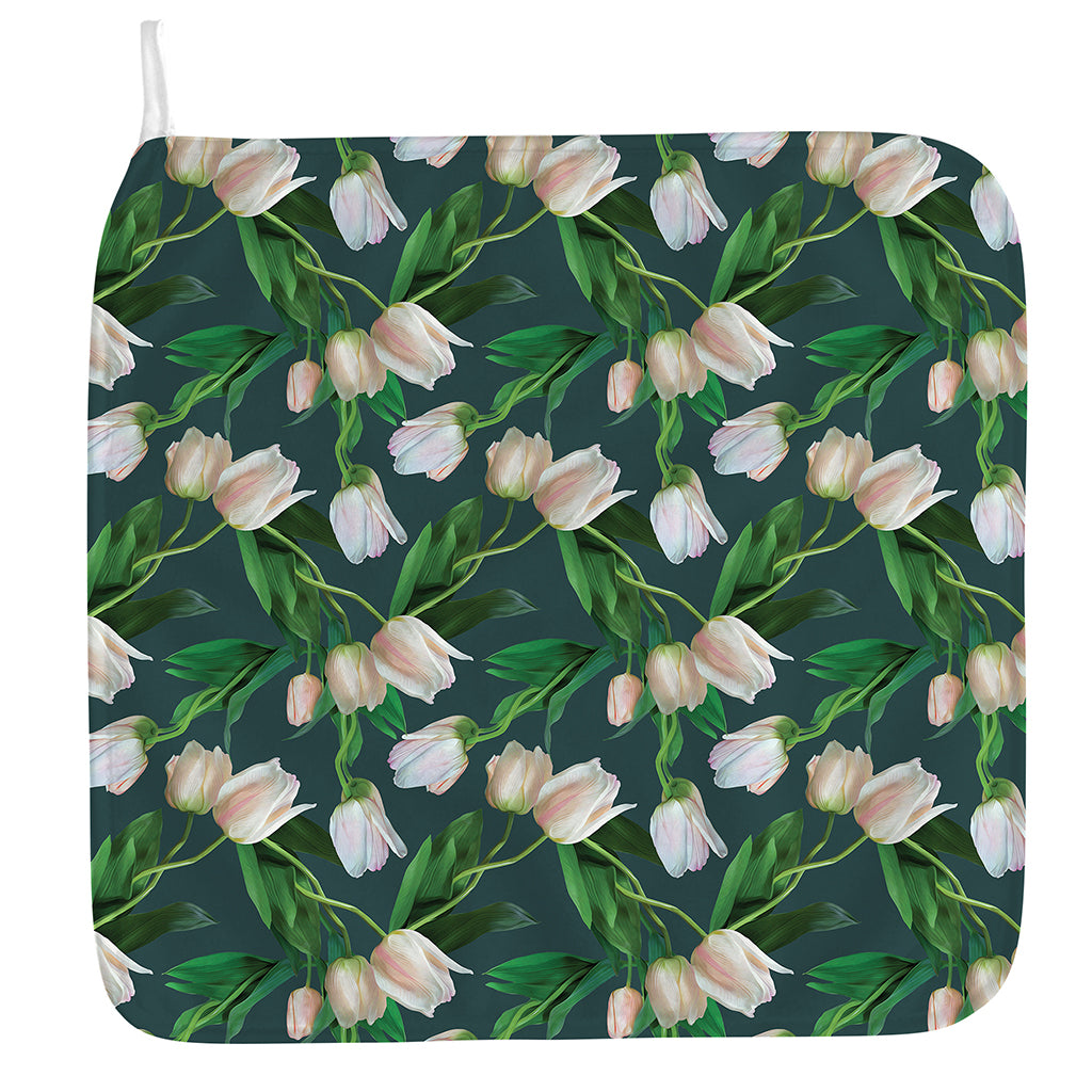 White Tulip Pattern Print Hand Towel