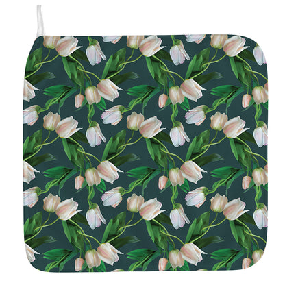 White Tulip Pattern Print Hand Towel