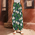 White Tulip Pattern Print Harem Pants