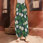 White Tulip Pattern Print Harem Pants