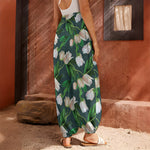 White Tulip Pattern Print Harem Pants