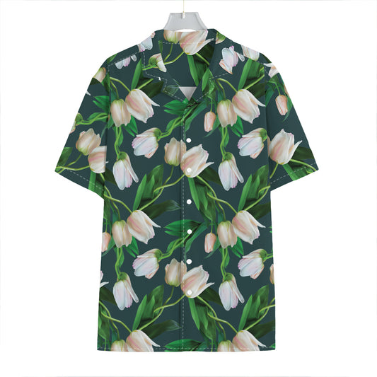 White Tulip Pattern Print Hawaiian Shirt