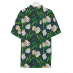 White Tulip Pattern Print Hawaiian Shirt