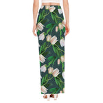 White Tulip Pattern Print High Slit Maxi Skirt