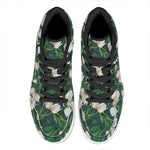 White Tulip Pattern Print High Top Leather Sneakers