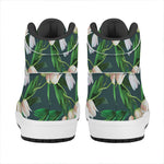White Tulip Pattern Print High Top Leather Sneakers