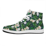 White Tulip Pattern Print High Top Leather Sneakers