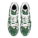 White Tulip Pattern Print High Top Leather Sneakers