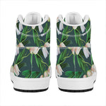 White Tulip Pattern Print High Top Leather Sneakers