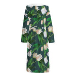 White Tulip Pattern Print Hooded Bathrobe