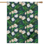 White Tulip Pattern Print House Flag