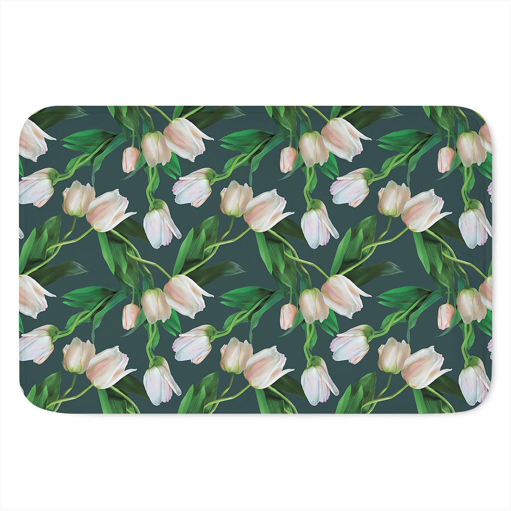 White Tulip Pattern Print Indoor Door Mat