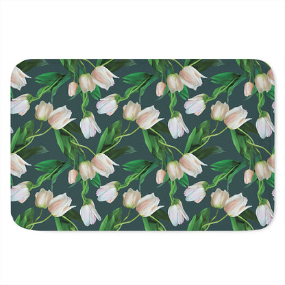 White Tulip Pattern Print Indoor Door Mat