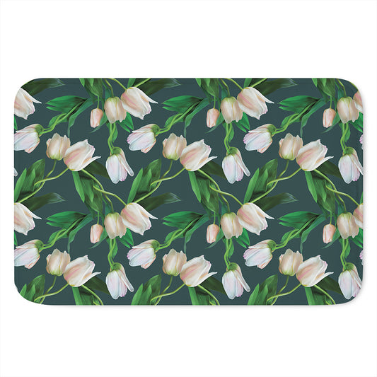 White Tulip Pattern Print Indoor Door Mat