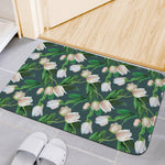 White Tulip Pattern Print Indoor Door Mat