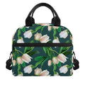 White Tulip Pattern Print Insulated Lunch Bag