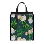 White Tulip Pattern Print Insulated Lunch Tote