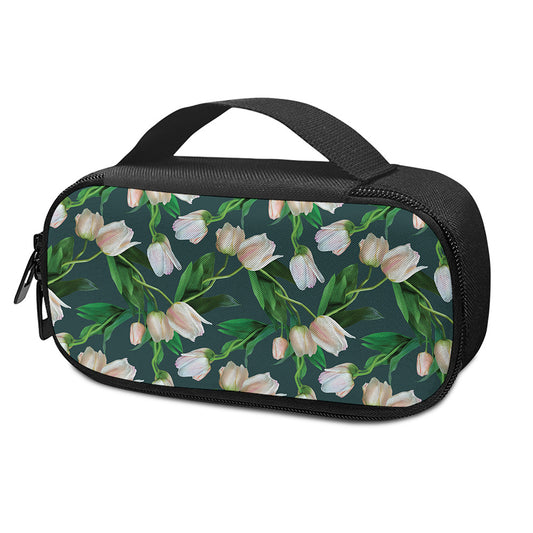 White Tulip Pattern Print Insulin Cooler Travel Case