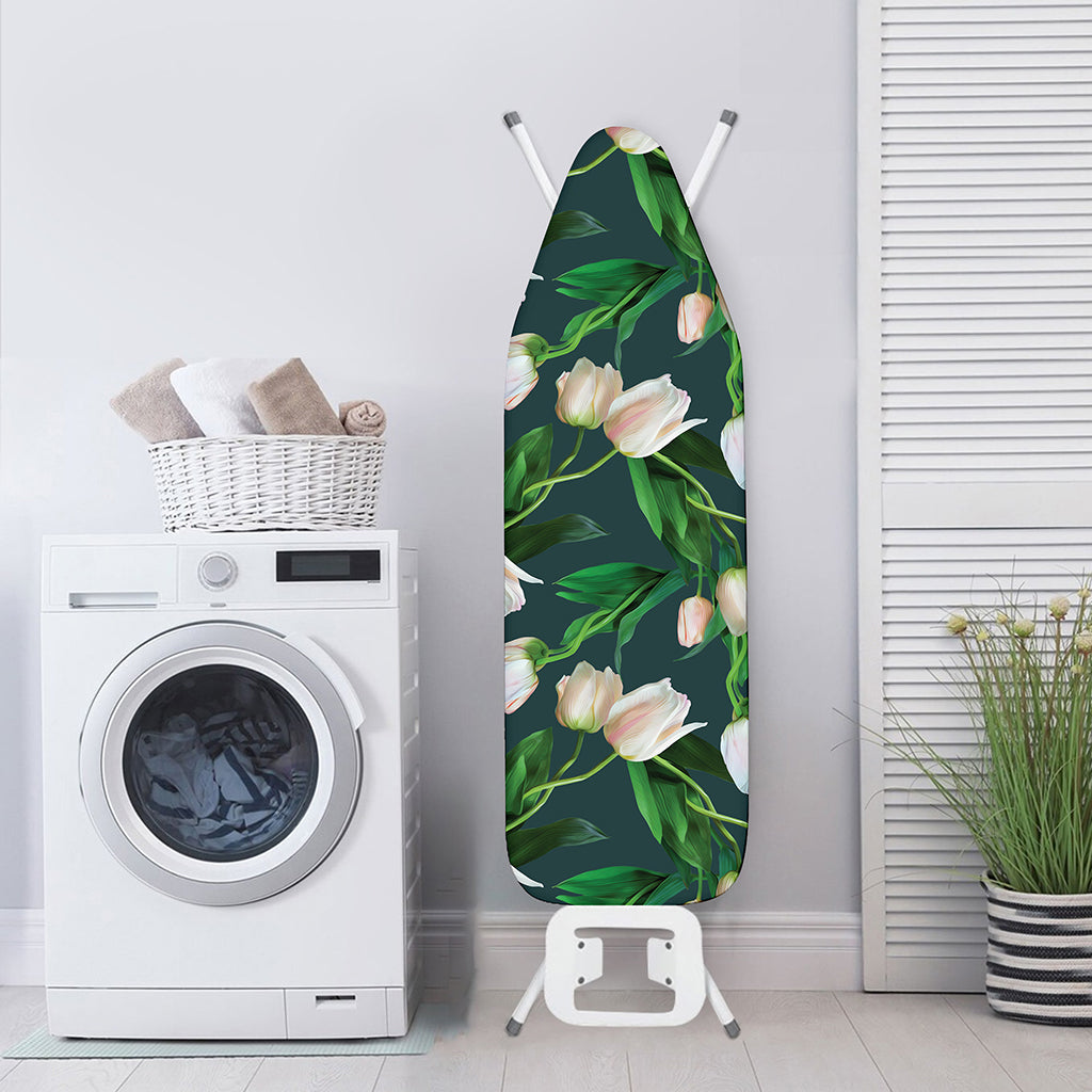 White Tulip Pattern Print Ironing Board Cover