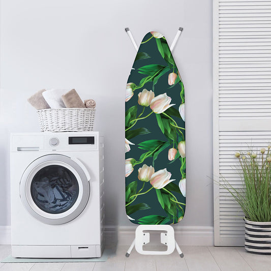 White Tulip Pattern Print Ironing Board Cover