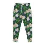 White Tulip Pattern Print Jogger Pants
