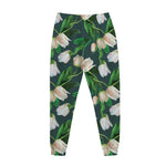 White Tulip Pattern Print Jogger Pants
